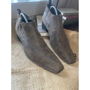 Via Spiga Birmingham Distressed Brown Leather Ankle Boots Square Toe 7.5